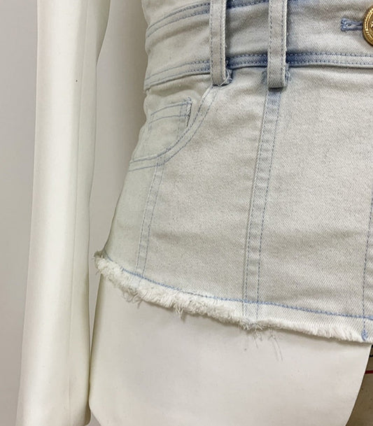 Stylish Denim Patchwork Blazer