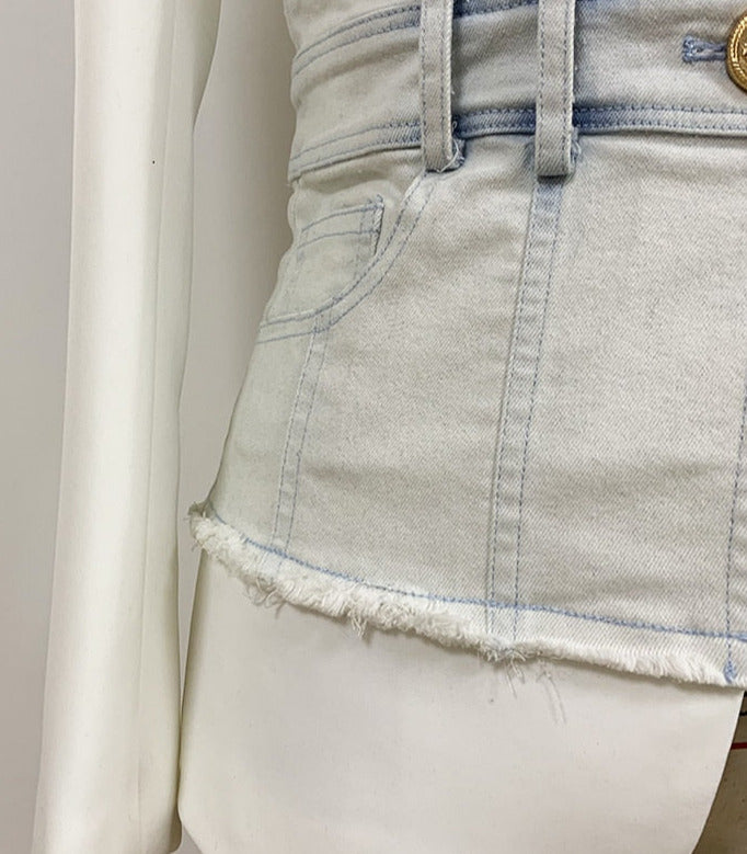 Stylish Denim Patchwork Blazer