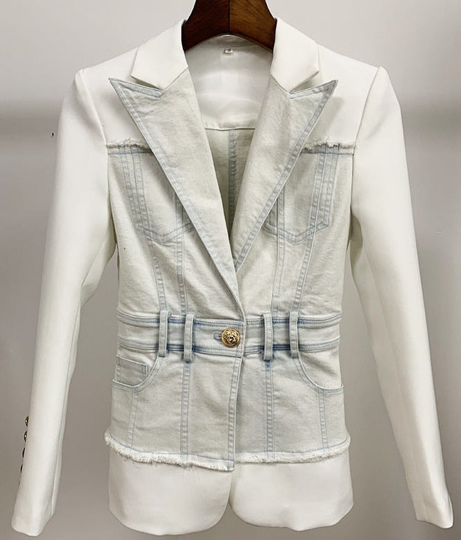 Stylish Denim Patchwork Blazer