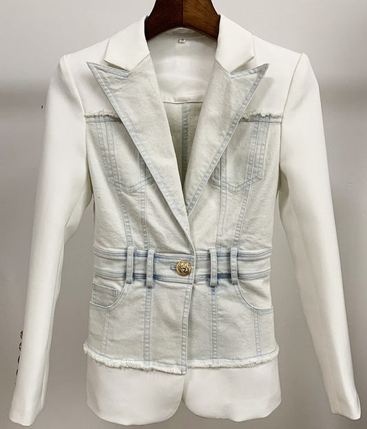 Stylish Denim Patchwork Blazer