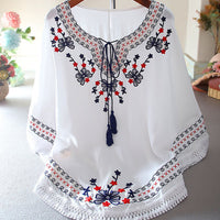 Floral Embroidery Batwing Tunic