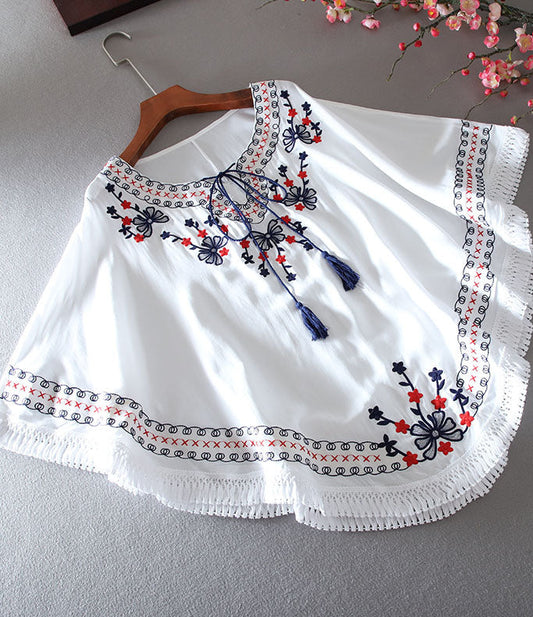 Floral Embroidery Batwing Tunic
