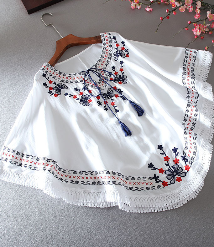 Floral Embroidery Batwing Tunic