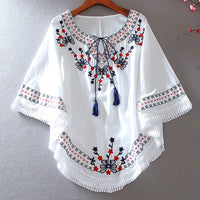 Floral Embroidery Batwing Tunic