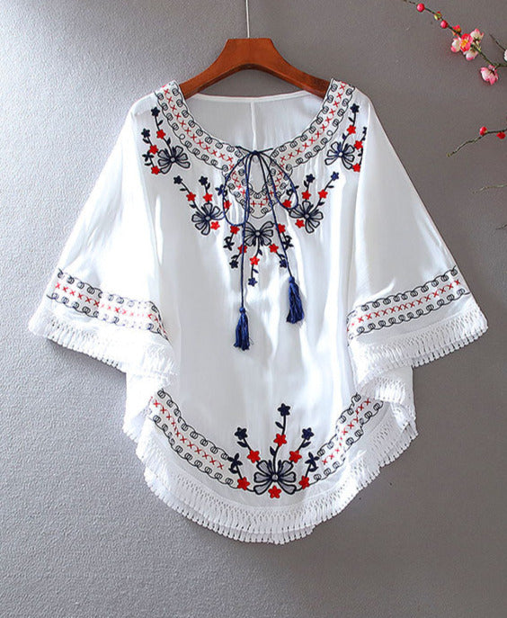 Floral Embroidery Batwing Tunic