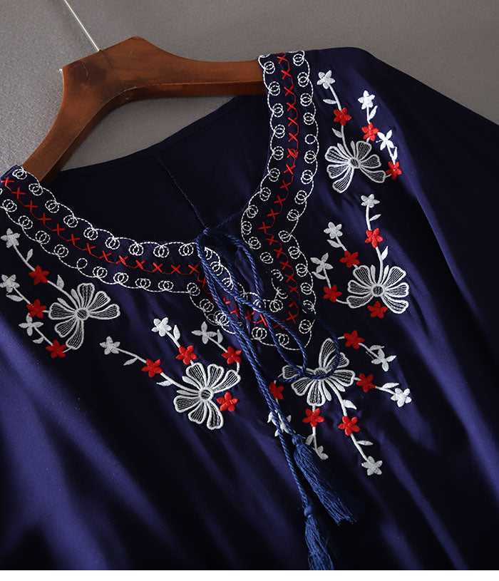 Floral Embroidery Batwing Tunic